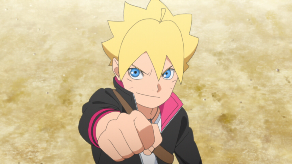 Anime still of a boy giving a fist bump